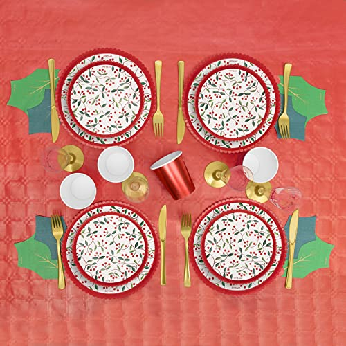 MAXI PRODUCTS - Kit 12 Personas - Decoración Navidad Natural Acebo - Pack 74 uds - Temática Navideña - Vajillas Completas Navidad - Diseño Único