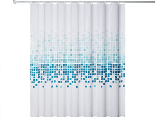 GEMMII Blauer Mosaik-Polyester-Vorhang, wasserdichter Duschvorhang, geeignet für Badezimmer, Badewanne, Duschvorhang, extra lang, mit 12 Haken, 125 x 200 cm (49 x 79 Zoll)