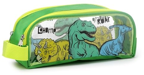 Puckator Dinosauria Federmäppchen mit Sichtfenster, Schulausrüstung, Federmäppchen, großes Fassungsvermögen, adrettes Federmäppchen, Reißverschluss-Tasche, Büroutensilien, niedliches Federmäppchen,