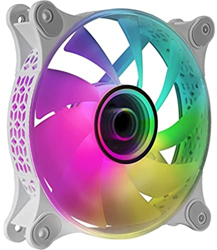 Mars Gaming MF-3D Bianco, Ventola ARGB 360° 12cm, Specchio Infinito 3D, Sistema Anti-Vibrazioni, Ultra-Silenzioso, Compatibilità Completa