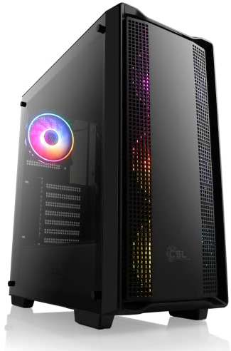 Gaming PC-Gehäuse Midgard - Midi-Tower, aRGB Beleuchtung (inkl. Steuerung), Glas-Seitenteil, vormontierte Lüfter, ATX, Micro-ATX, schwarz