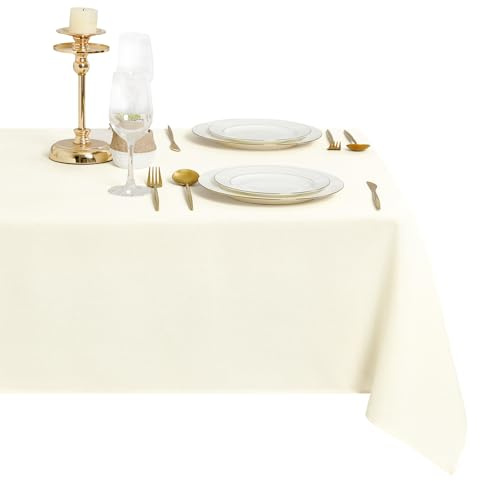 DWCN Champagner Leinenoptik Tischdecke 135x200cm Abwaschbar Tischwäsche Outdoor Wetterfest Wasserabweisend Fleckschutz Rechteckig Tischtuch für Esszimmer Garten Hochzeiten Haushalt Ganzjährig