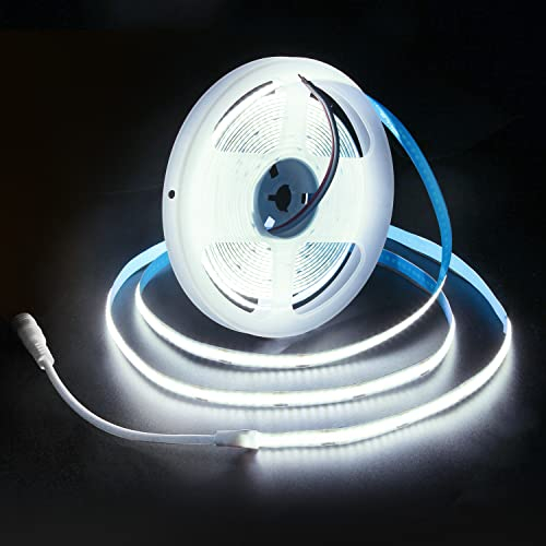 ALITOVE COB LED Streifen Kaltweiß 6000K 252LEDs/m LED Strip 5M 12V DC 8mm Breit Nicht Wasserdicht IP30 für Schlafzimmer Wohnzimmer Küche Dekoration ohne Netzteil und Dimmer