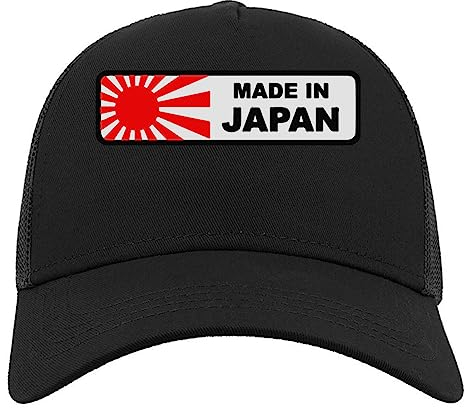 Made In Japan Rising Sun JDM Styled Logo Halbmaschige Trucker-Cap-Baseballmütze aus Baumwolle Schwarz