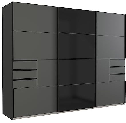 Lomadox Schwebetürenschrank mit Schubkästen in Graphit mit schwarz, Kleiderschrank, Kleiderstangen, Schlafzimmer, Schlafzimmermöbel, B/H/T ca. 270/208/65 cm