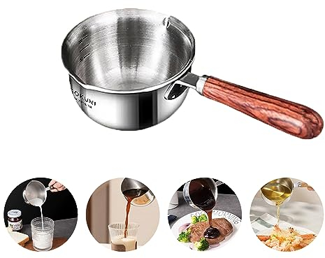 Pfanne 304 Edelstahl Holzgriff Edelstahl Milchpfanne Kleiner Topf Wok Auflauftopf Ölpfanne Kleiner Topf Schmelztiegel Holzgriff Küche Suppentopf Gasherd (150 ml) kleiner Induktionsherd
