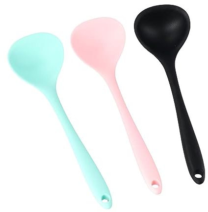 3 Pcs Silicone Ladles Soup Spoons, BPA-free, Kitchen Cooking Utensils Serving Spoon for Soup, Gravy, Salad Dressing and Pancake Batter