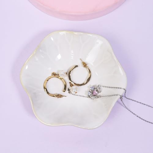 Nideen Keramik Schmuckschale Weiß, Kleine Schmucktablett Schmucktelle rKeramik Ringschale, Ringhalter, Geschenke für Frauen
