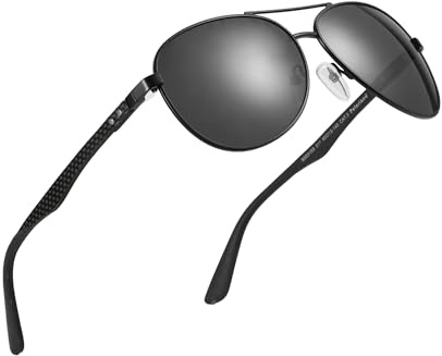 ZENOTTIC Pilot Sonnenbrille Herren Polarisiert Leichter Carbonfaser Rahmen | UV400 Schutz Kratzfeste Linsen Robuster Metallrahmen Weiche Silikon Nasenpads ideal für Autofahren und Outdoor-Aktivitäten
