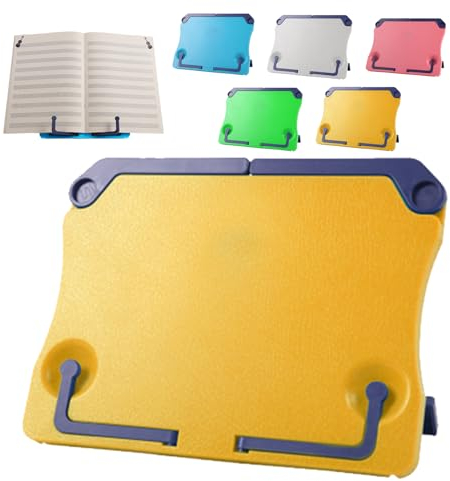 Snowtain ABS Notenständer, 1 Pcs Tragbarer Buchständer Kunststoff, Zusammenklappbarer Kinder Buchständer, Leseständer Bookrest Kochbuchhalter für Küche, Arbeitszimmer, Büro, Schule (Gelb)