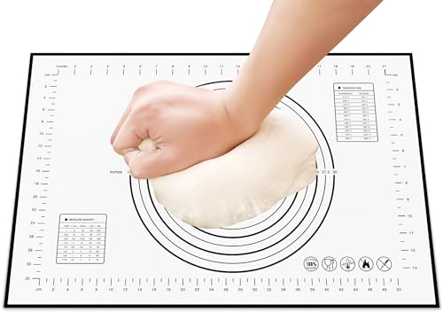 HOOMIL Tapis de cuisson en silicone - 60 x 40 cm - Antidérapant - Avec mesure pour biscuits, pain, fondant, pâtisserie, pizza - Noir