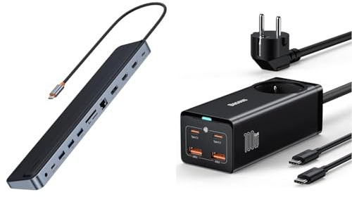 Baseus Laptop Docking Station Triple Display 12-in-1 with 2 * 4K HDMI & Ladegerät 100W, GaN3 PowerCombo On