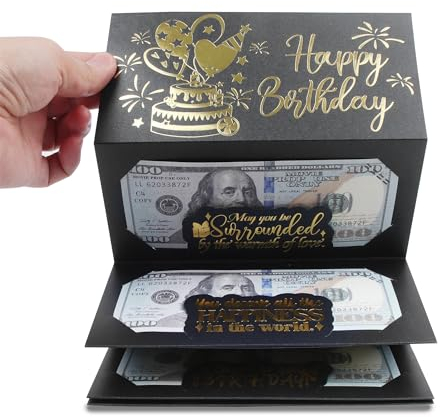 HOMANGA Geburtstag Geldumschlag für Geldgeschenke, Überraschung Geburtstagskarte für Männer Frauen Kinder, Geburtstagsgeschenke für Männer Frauen Mädchen Jungen Schwarz Gold