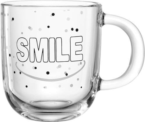 LEONARDO HOME Kaffeetasse - 400 ml - Schwarz - Transparent - Glas - mit Schriftzug Smile