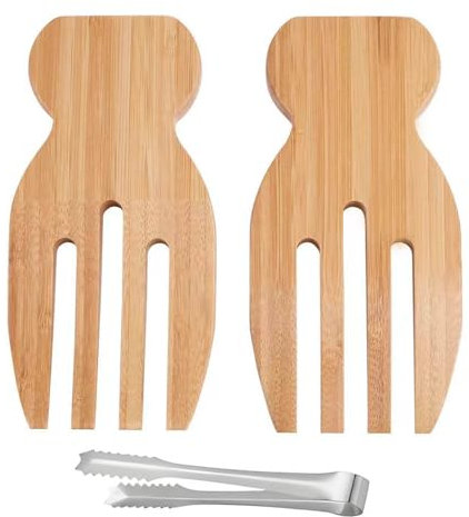 ZBHDEYG 2 fourchettes à salade en bois, 1 clip, fourchette à salade, pince à salade en bois, ustensiles de cuisine