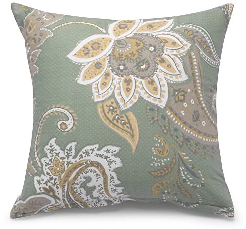 ATsense 2er Set Kissenbezug 40 x 40 cm, 100% Baumwolle, Hellgrün Blumen Muster Kopfkissenbezug mit Reißverschluss, Superweicher Premium und Hypoallergen, ÖkoTex Flauschiger Kissenhülle（Paisley）