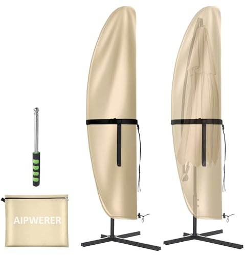 Aiwperer Funda Parasol Jardin Impermeable, Funda para Sombrilla Colgante Oxford 420D, Anti UV, Resistente a la rotura, Funda para Sombrilla Playa Exterior con Cremallera (Beige, 265X40/70/50cm)