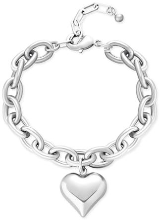 LILIE&WHITE Silberfarbenes Damen Armband mit Herzanhänger – Verstellbare Gliederkette, Romantisches Design, Geschenk, Stilvoll und Elegant