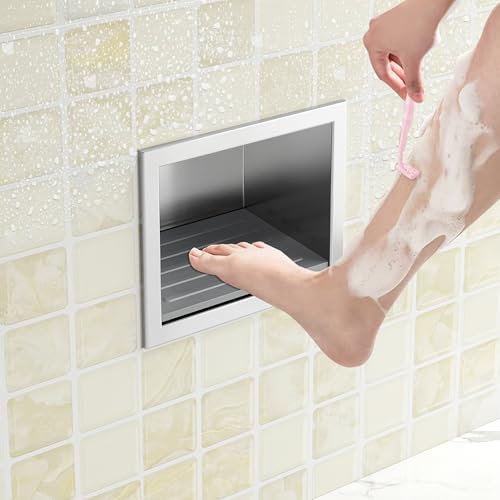 Neohomee Repose-pieds de douche - Niche murale encastrée en acier inoxydable 304 avec coussinets en silicone antidérapants pour pieds de rasage