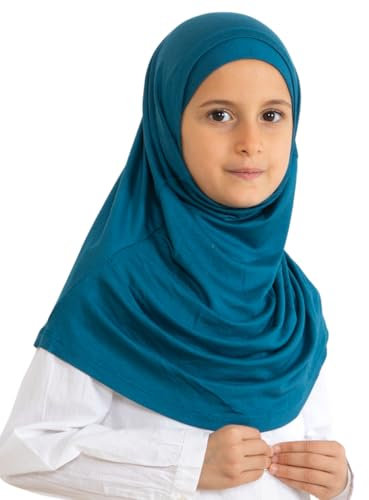 Prien Hijab Für Kinder, Türkisch Kopftuch Mädchen, Muslim Damen Schal, Viszid Tuch, Islam Kopftücher, Muslimische Frauen Khimar Abaya, Easy Kleidung, Tesettür Giyim (Türkis)