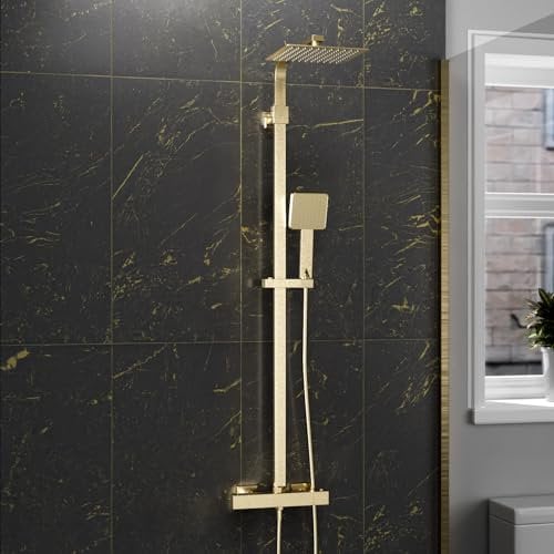 Nes Home Brushed Brass Square Exposed Thermostatic Shower Kit