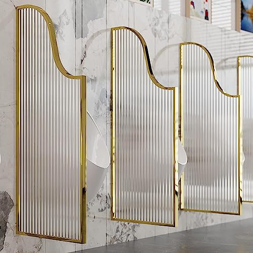 OWOHYG Urinal Screen Toilet partition Wall-Mounted Matel Frame Urinal Privacy Screen,Urinal Partition Protection Screen Divider Partition Frosted Glass Panel Urinal Barrier(Gold-Partition*3)