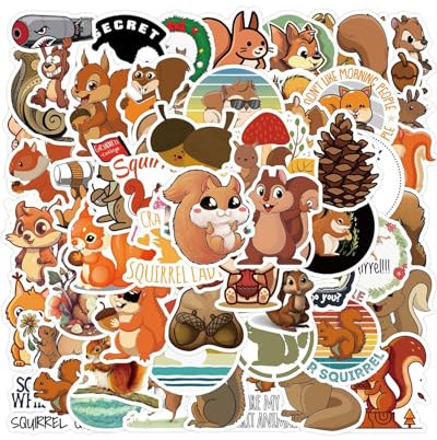 BNREOZA 60 Stück Eichhörnchen Aufkleber - Wasserfeste Cartoon Tier Vinyl Sticker für Kinder - Scrapbook, Laptop, Handy, Gitarre, Skateboard