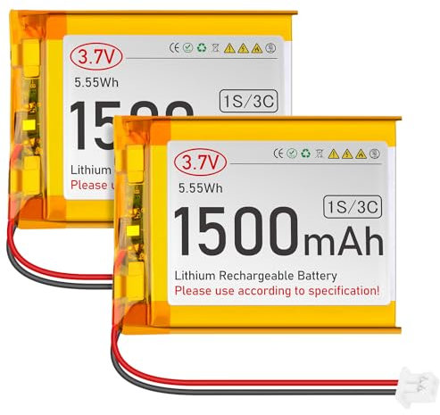 Lot de 2 batteries Lipo 3,7 V 1500 mAh 604050 - Batterie rechargeable au lithium polymère avec connecteur Micro JST 1.25 - Circuit de protection intégré pour appareils électroniques