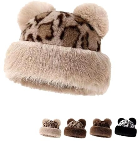 YGSIKY Winter-Anglerhut aus Kunstpelz für Damen, mongolische Plüschmütze mit Leopardenmuster für Damen, warme, Flauschige Nerzmütze aus Plüsch, Dicke Fischermütze für Mädchen und Frauen