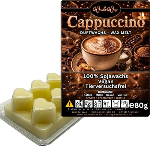 WonderWax® Duftriegel 6 x Duftwachs Herzen Weiß Cappuccino | Farbe: Weiß | Raumduft für Duftlampen, Wax Melt, Sojawachs, Indoor Duftöl Wachs schmelzen für Aromalampe
