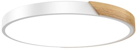 NAIZY Deckenleuchte 96W LED Deckenlampe Dimmbar mit Holzverzierung & Fernbedienung Modern Lampe Φ60x5cm Zimmerlampe Kinderzimmerlampe, für Schlafzimmer Wohnzimmer (Weiß)