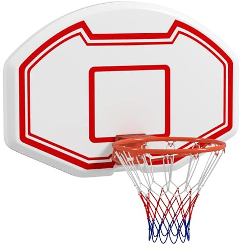 GOPLUS Panier de Basket Mural, Panneau Arrière en PE, Filet Résistant aux Déchirures & Anneau 45CM, Panier de Basket Fixer au Mur pour Intérieur Extérieur