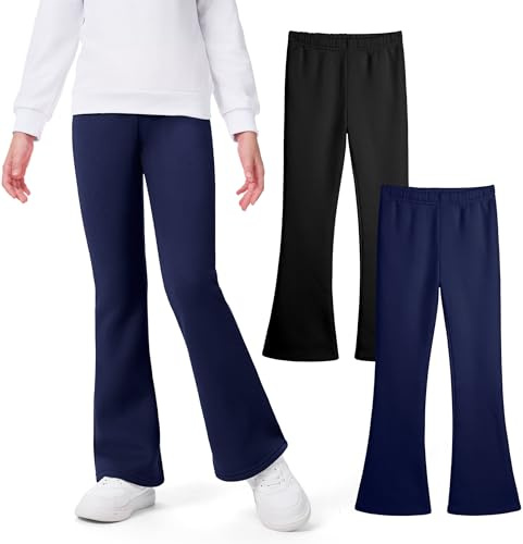 KEREDA Thermo Mädchen Leggings Schlaghose Kinder Flared Thermohose Gefüttert Warmes Winter Hosen Thermoleggings Mit Fleece 2er Pack