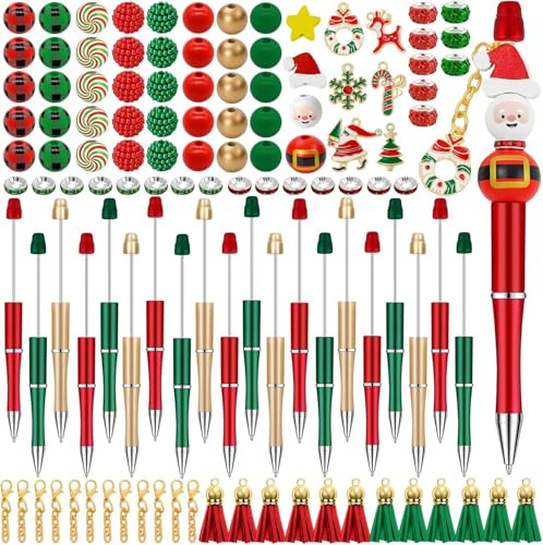 LATERN 152 Stück Weihnachtliche DIY Perlenstifte Set, 20 Weihnachts Perlenstifte, 58 Verschiedene Perlen, 14 Quasten, 20 Karabinerverschlüsse, 6 Anhänger - für Weihnachten Geschenk Schule Büro Bedarf