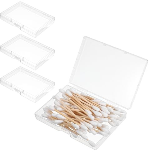 Shimmeroo 4PCS Clear Plastic Storage Boxes with Lids, Small Rectangular Organizer for Beads, Jewelry, Pills, Cotton Swabs, Business Cards, Mini Items(10.5 X 7 X 1.8 Cm )