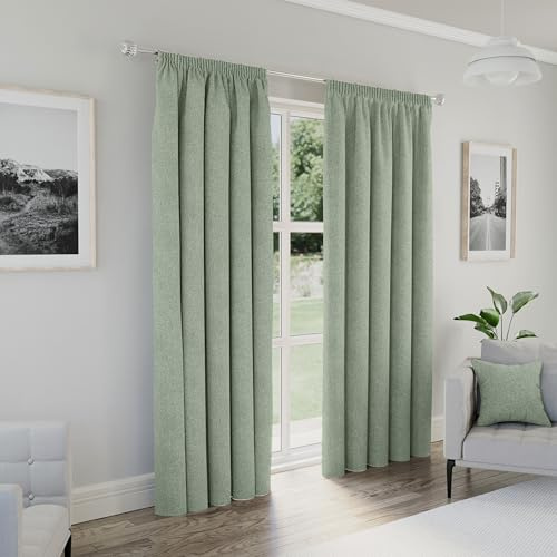Enhanced Living Dallas Tape Top Blackout Curtains Green 46x54 (117x137cm) | 100% Blackout Curtains Tape Top Thermal, Noise Reducing Curtain Pair for Bedroom, Living Room