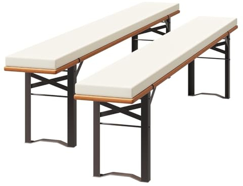 Bench Seat Cushion 180x25cm with Removable Washable Linen Cover – Non Slip Garden Pad for Outdoor Patio, Beer Table Set, Dining, Indoor Sofa Or Window(2er,180CM)