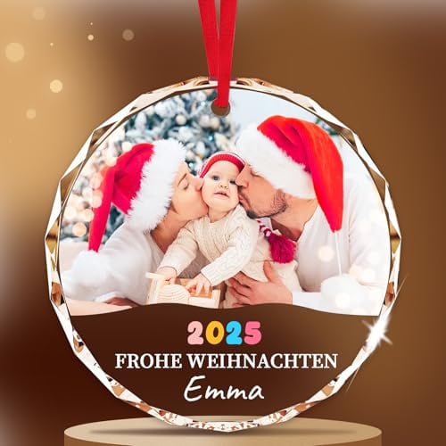 Personalisierte Weihnachtskugel Baby's Erstes Weihnachten 2026 - Christbaumschmuck aus Kristall mit Foto, Christbaumkugel mit Name & Datum für Neugeborenen-Geschenke