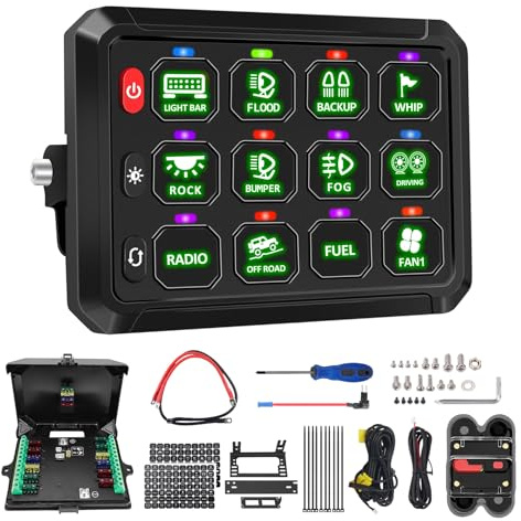 Chelhead 12 gang panneau de controle 12V/24V 80A avec rétroéclairage vert | 4 modes d'éclairage, étanche IP65, multifonction avec fonction mémoire, pour camping-car,VTT,SUV,UTV,voiture et bateau