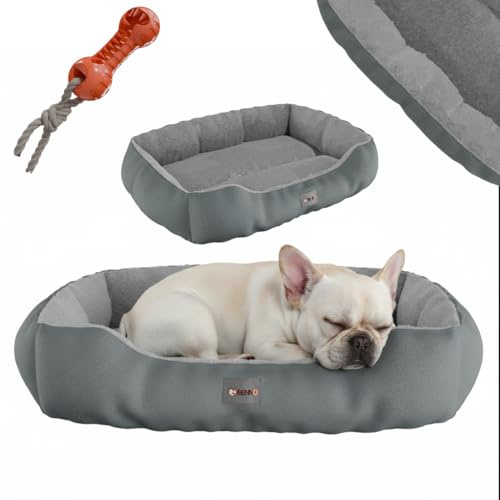 BENNO® Hundebett Sammy quadratisch 65x50x16 cm, Polyester mit Polypropylen-Füllung, maschinenwaschbar, Rutschfester Boden, inkl. Kauknochen - gemütlicher Schlafplatz für Hunde, grau