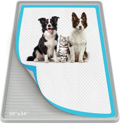 Bartuke Soporte para almohadilla de orina para perros, alfombrilla grande de silicona para mascotas de 50 x 34 pulgadas con borde