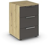 Rauch Möbel Flipp, Nachttisch, Graphit/Eiche Artisan, Maße 40x61x42 cm | Nachtkommode, 3 Schubladen, Soft-Close-Funktion, für Schlafzimmer, Kinderzimmer, Jugendzimmer, Gästezimmer
