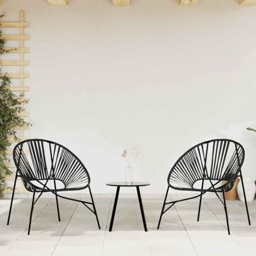 Bucmath Gartenstuhl-Set 3-TLG. Schwarz Poly Rattan, UV-beständig, 2 Ei-Form Stühle & Couchtisch, für Balkon & Terrasse, 110 kg Traglast, Robustes Gartenmöbel-Set