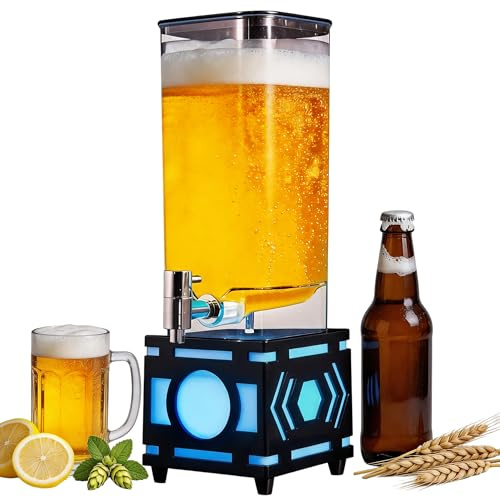 Biersäule 3L, Bier Tower Dispenser mit Zapfhahn und LED-Beleuchteter | Getränkesäule Abnehmbar und Leicht zu Reinigen, Getränkespender für Bier, Wasser, Saft, Cocktails, Transparent Flasche