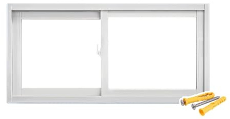 Aluminium-Kellerschiebefenster mit gehärtetem Glas, 89 x 61 cm, für Schuppen, Garage, Scheune, wetterbeständig, vielseitige Größen 50,8 bis 101,6 cm erhältlich
