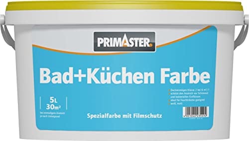 Primaster Bad- & Küchenfarbe 5L Weiß Matt Feuchtraumfarbe Anti-Schimmel-Schutz