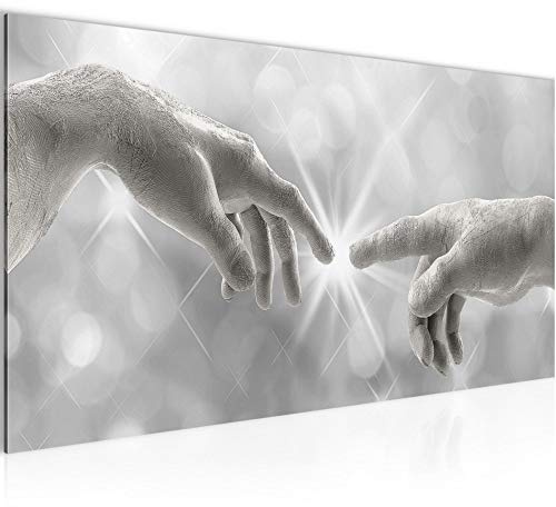 Runa Art Wandbild Creation of Adam Michelangelo 1 Teilig 100 x 40 cm Modern Bild auf Vlies Leinwand Alte meister Wohnzimmer Schlafzimmer Grau 612012b