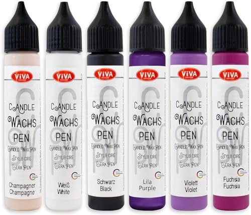 LM-Kreativ Wachspenset - Berry - 6 Farben je 28 ml – Kerzenstifte für Kerzen bemalen | Set Candle Pen | Kerzenstifte zum Verzieren | Kerzenmalstifte Taufkerze selber machen | DIY Kerzen