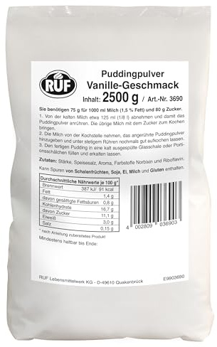 RUF Pudding Vanille, Puddingpulver mit Vanillegeschmack, nur mit Milch und Zucker aufkochen, Großgebinde, glutenfrei, ohne Allergene, 1x2500g
