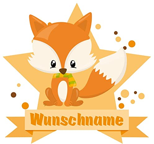 Samunshi® Baby Fuchs Wandtattoo Türschild mit Name personalisierbar Kinderzimmer Türaufkleber Baby Wandaufkleber - 25x22cm mehrfarbig